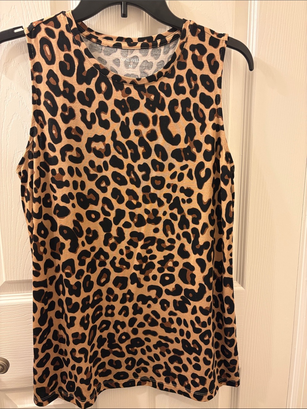 Nine West Leopard Print Sleeveless Tank Top - Beige & Black